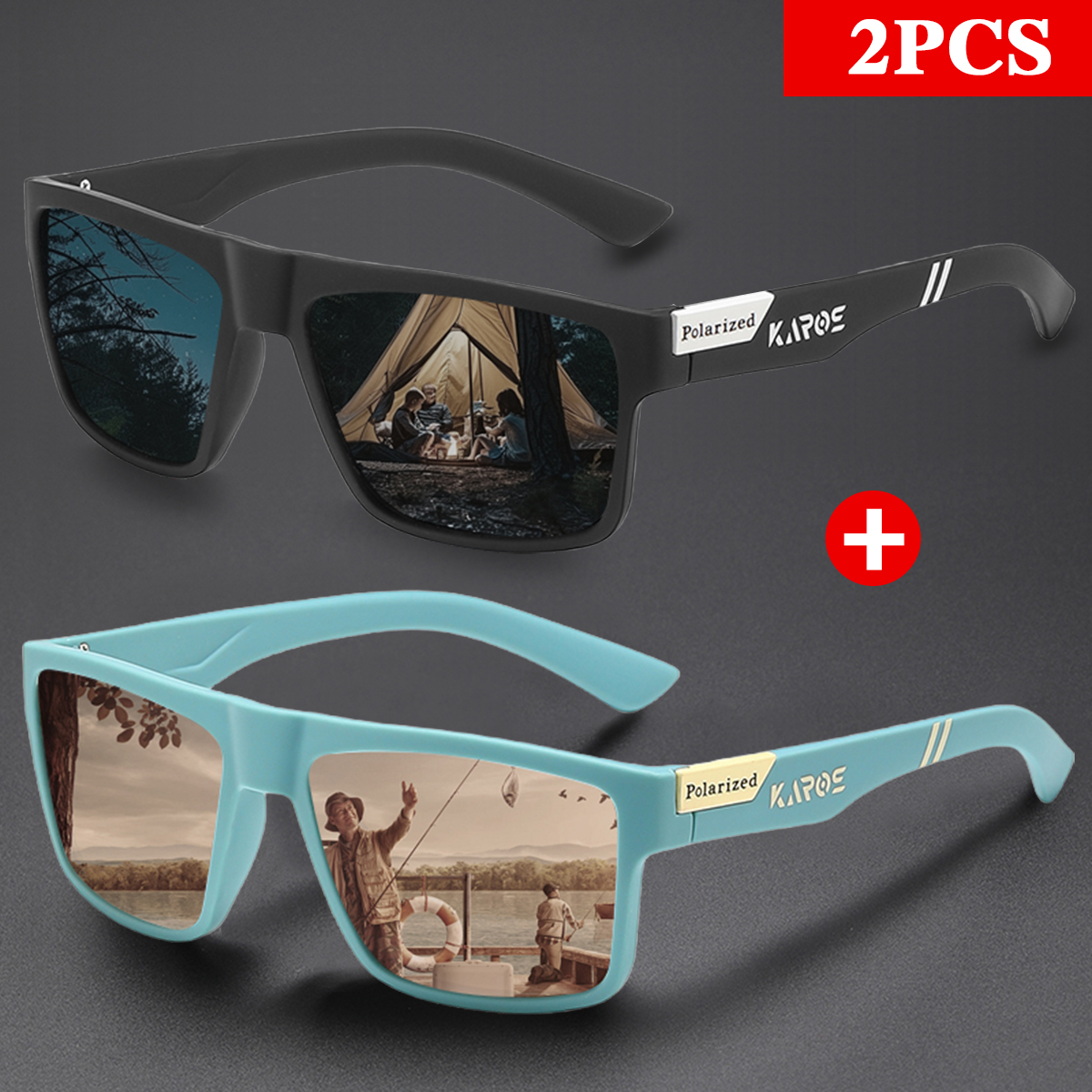 KAROS 2PCS Retro Square Polari - огляд і ціна Fishing Sunglasses Polarized